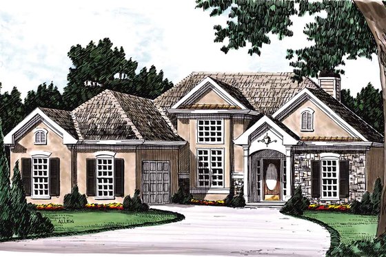 Exterior - Front Elevation for European House Plan #927-23 - 3 bed, 2 bath