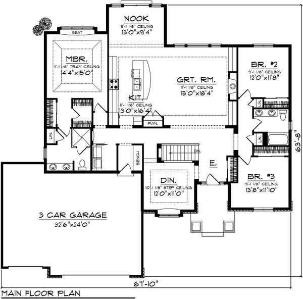 Ranch Floor Plan - Main Floor Plan #70-1032
