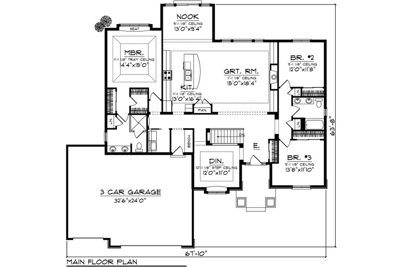 Ranch Style House Plan - 3 Beds 2 Baths 2171 Sq/Ft Plan #70-1032 ...