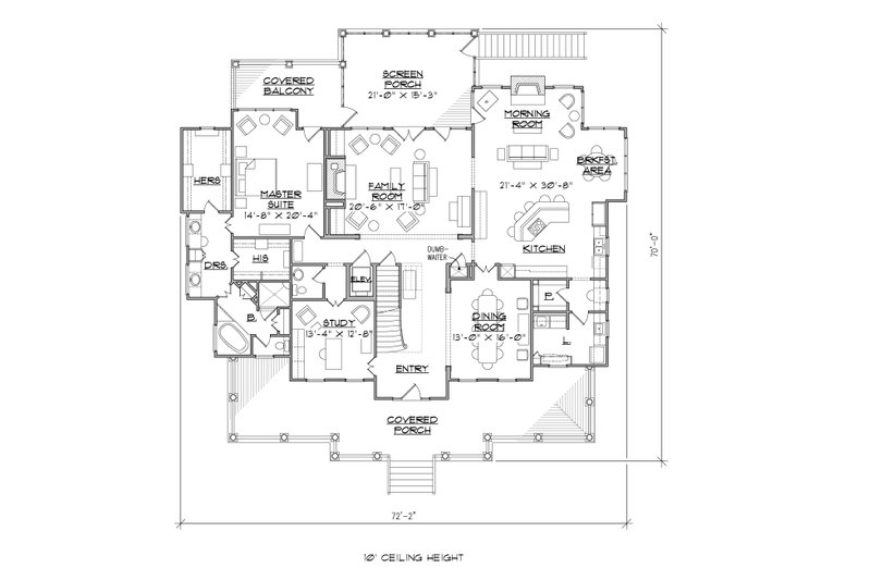 House Blueprint - Floor Plan - Main Floor for Colonial House Plan #1054-29 - 4 bed, 3.5 bath