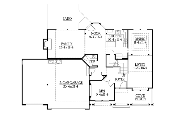 Floor Plan - Main Floor for Craftsman House Plan #132-300 - 3 bed, 2.5 bath