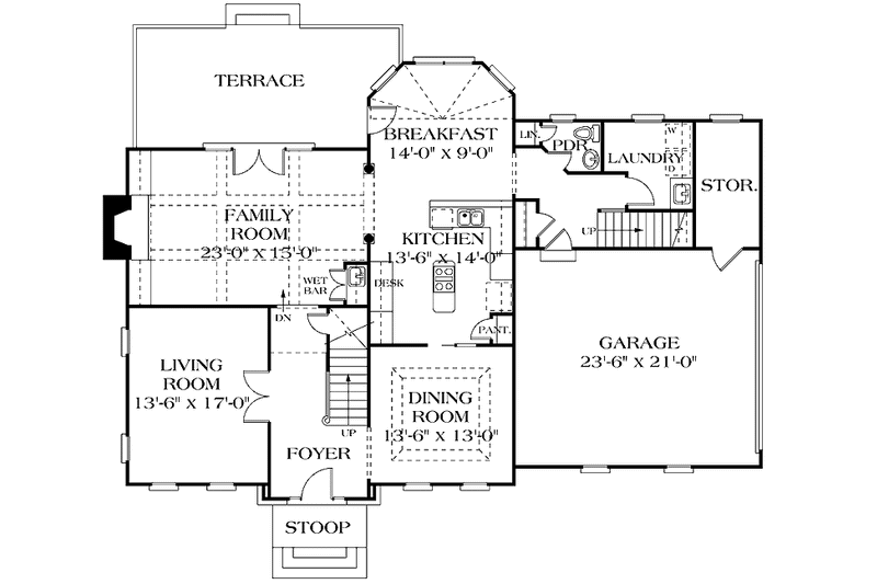 Home Plan - Floor Plan - Main Floor for Colonial House Plan #453-147 - 4 bed, 3.5 bath