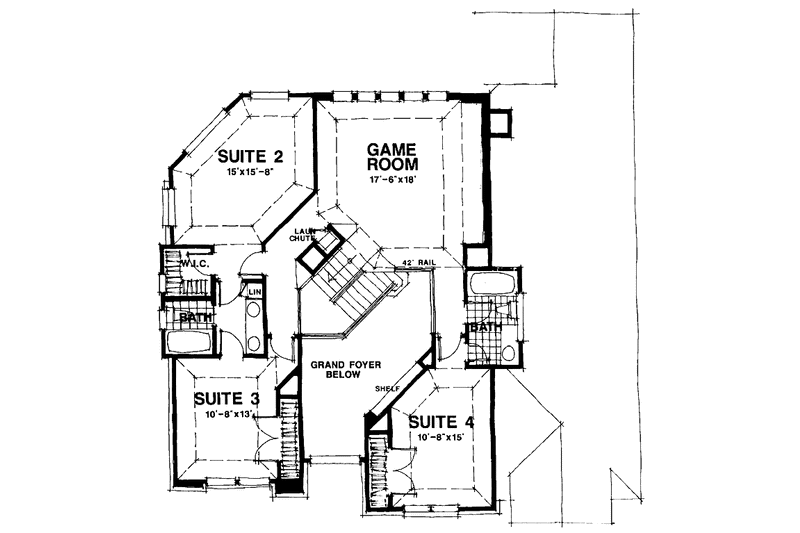 House Design - Floor Plan - Upper Floor for Country House Plan #1007-52 - 4 bed, 3.5 bath