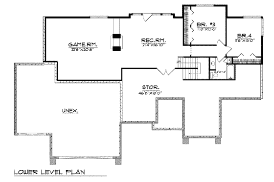 Floor Plan - Lower Floor for Traditional House Plan #70-356 - 2 bed, 2 bath