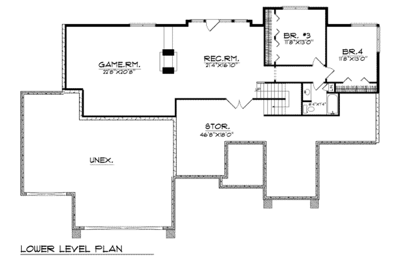 Home Plan - Floor Plan - Lower Floor for Traditional House Plan #70-356 - 2 bed, 2 bath