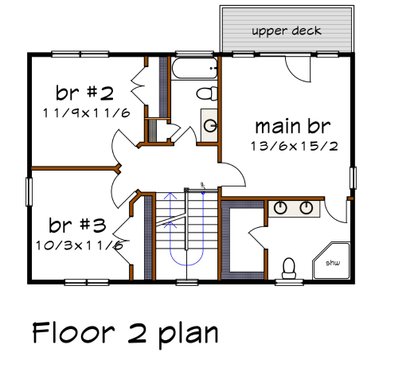 Floor Plan - Upper Floor for Modern House Plan #79-325 - 3 bed, 2.5 bath