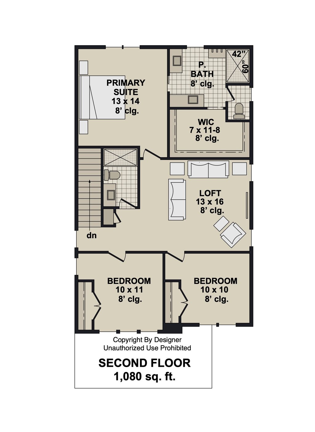 Floor Plan - Upper Floor for Craftsman House Plan #51-1515 - 3 bed, 2.5 bath