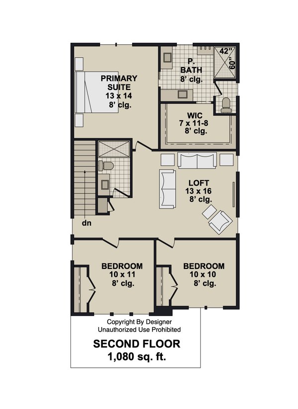 House Design - Floor Plan - Upper Floor for Craftsman House Plan #51-1515 - 3 bed, 2.5 bath