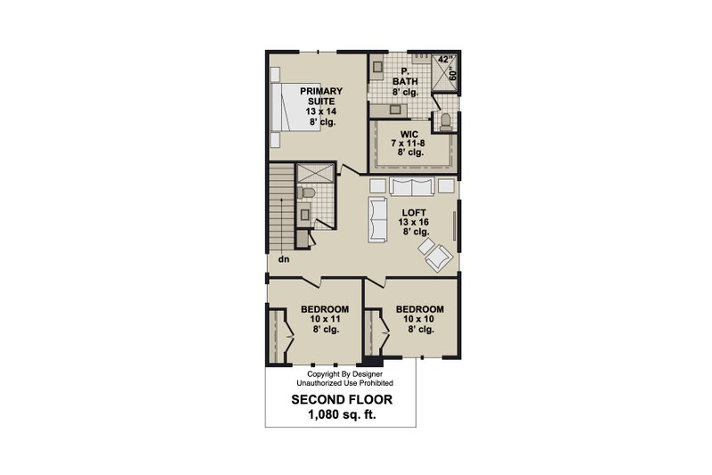House Design - Floor Plan - Upper Floor for Craftsman House Plan #51-1515 - 3 bed, 2.5 bath