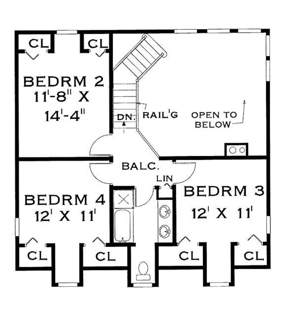 Architectural House Design - Colonial Floor Plan - Upper Floor Plan #3-236