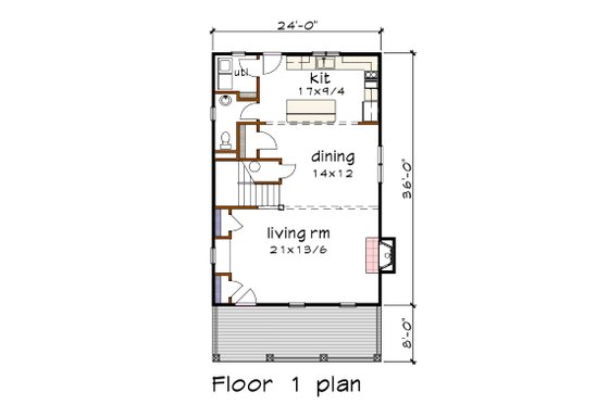 Floor Plan - Main Floor for Craftsman House Plan #79-305 - 3 bed, 2.5 bath