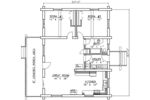 Floor Plan - Main Floor for Log House Plan #117-114 - 2 bed, 1 bath