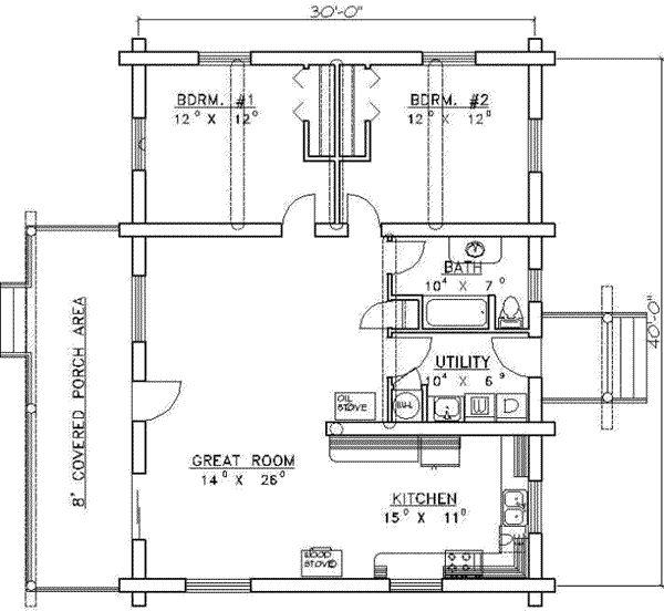 Log Style House  Plan  2 Beds 1 Baths 1200  Sq  Ft  Plan  117 