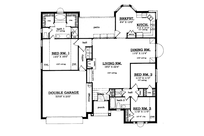 House Design - Floor Plan - Main Floor for Country House Plan #42-707 - 3 bed, 2 bath