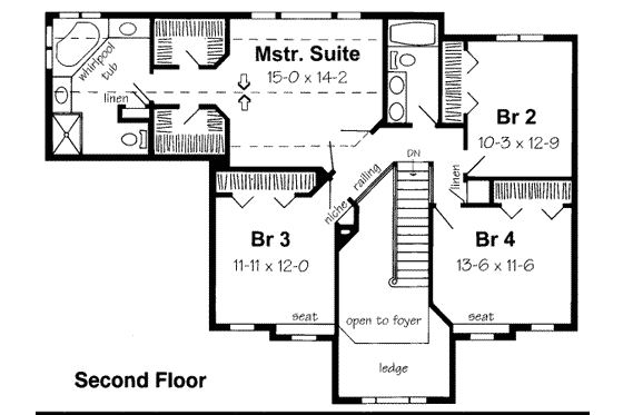 Floor Plan - Upper Floor for Traditional House Plan #312-391 - 4 bed, 2.5 bath