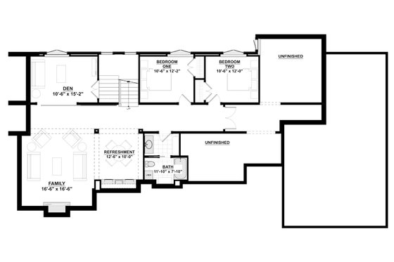 Floor Plan - Lower Floor for Contemporary House Plan #928-311 - 3 bed, 2.5 bath