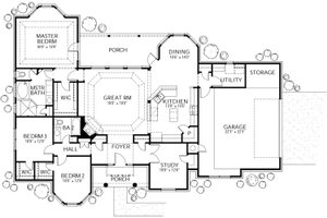 Floor Plan - Main Floor for Mediterranean House Plan #80-142 - 4 bed, 2 bath