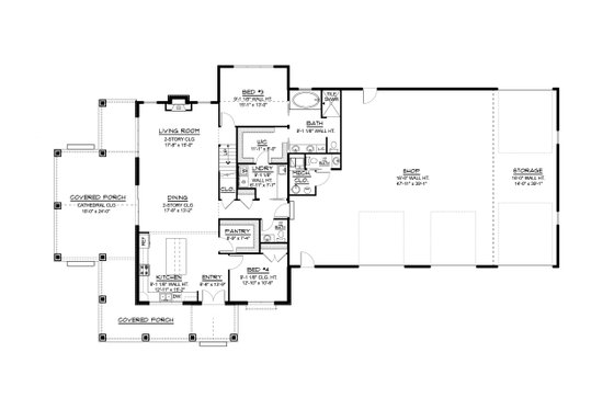 Floor Plan - Main Floor for Barndominium House Plan #1064-170 - 4 bed, 3.5 bath