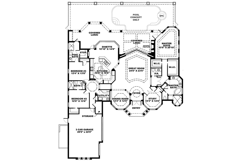 Home Plan - Floor Plan - Main Floor for Mediterranean House Plan #1017-144 - 3 bed, 3.5 bath