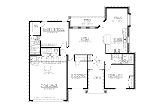 Floor Plan - Main Floor for Ranch House Plan #1061-14 - 3 bed, 2 bath