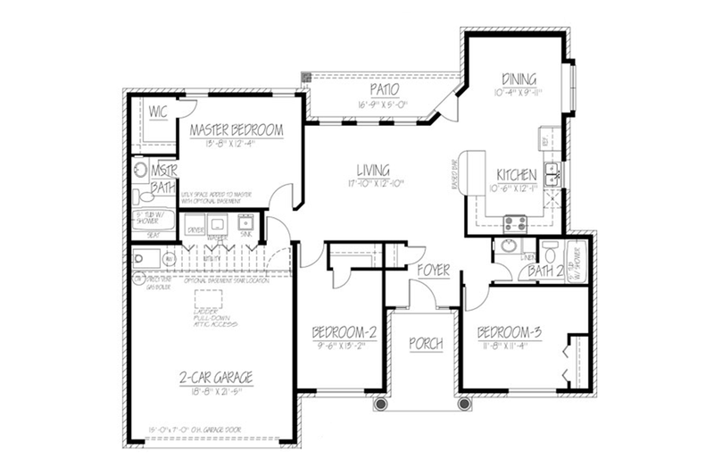 Home Plan - Floor Plan - Main Floor for Ranch House Plan #1061-14 - 3 bed, 2 bath