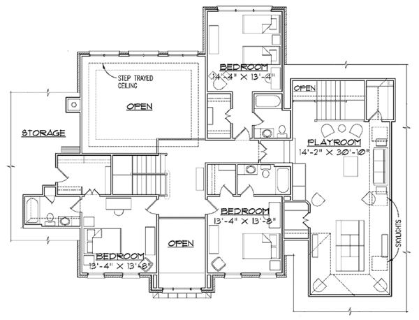 Traditional Floor Plan - Upper Floor Plan #1054-3