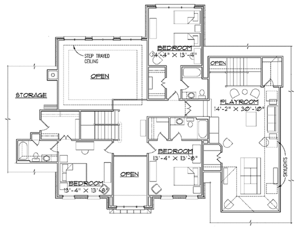 Architectural House Design - Traditional Floor Plan - Upper Floor Plan #1054-3