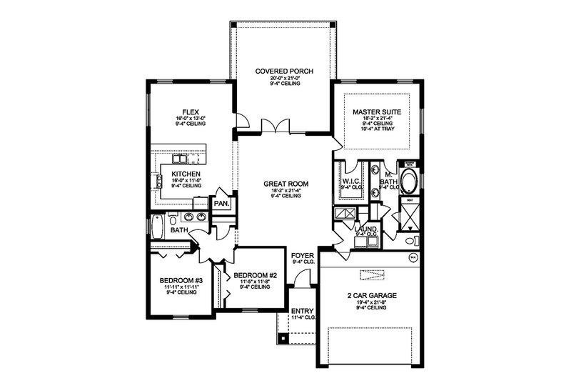 House Blueprint - Floor Plan - Main Floor for Traditional House Plan #1058-119 - 3 bed, 2 bath