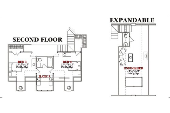 Floor Plan - Upper Floor for Country House Plan #63-210 - 4 bed, 3.5 bath