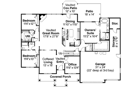 Floor Plan - Main Floor for Craftsman House Plan #124-673 - 3 bed, 3.5 bath