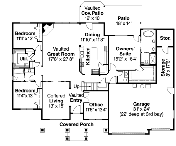 Craftsman Floor Plan - Main Floor Plan #124-673