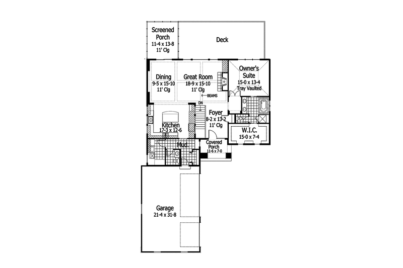 Home Plan - Floor Plan - Main Floor for Ranch House Plan #51-1102 - 3 bed, 2.5 bath