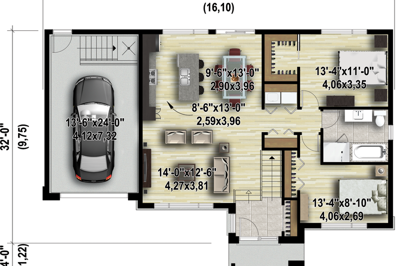 Home Plan - Exterior - Front Elevation 3 for Contemporary House Plan #25-4465 - 2 bed, 1 bath