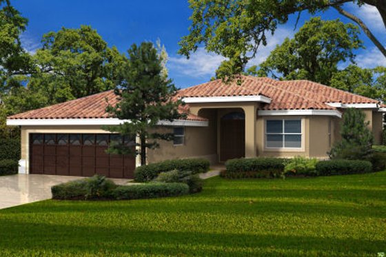 Exterior - Front Elevation for Mediterranean House Plan #420-211 - 3 bed, 3 bath