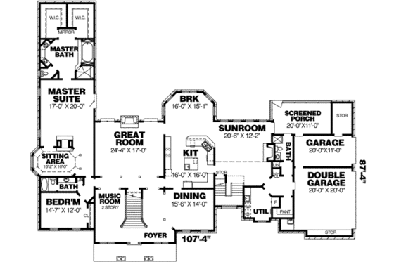 Floor Plan - Main Floor for Southern House Plan #34-201 - 6 bed, 5.5 bath