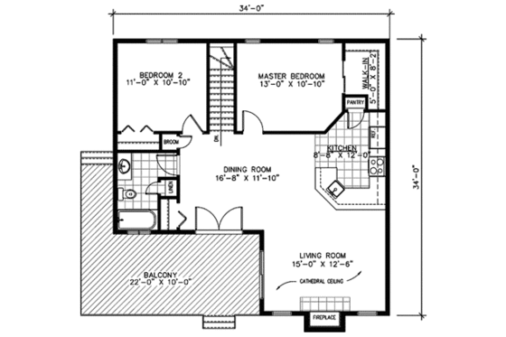 Floor Plan - Main Floor for Contemporary House Plan #138-291 - 2 bed, 1 bath