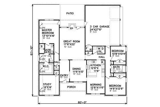 Floor Plan - Main Floor for European House Plan #65-378 - 3 bed, 2 bath