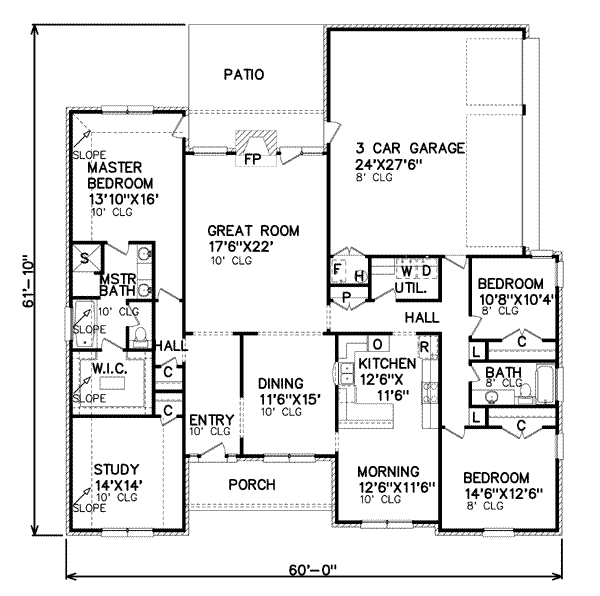 Floor Plan - Main Floor for European House Plan #65-378 - 3 bed, 2 bath