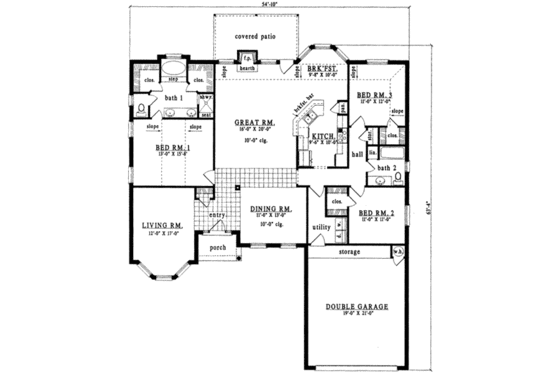 Floor Plan - Main Floor for Traditional House Plan #42-256 - 3 bed, 2 bath