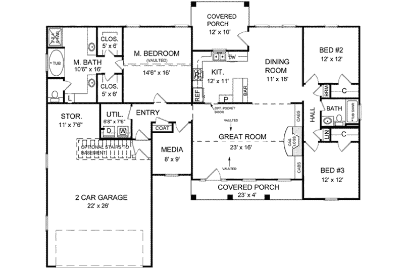 House Plan Design - Floor Plan - Main Floor for Traditional House Plan #21-153 - 3 bed, 2 bath