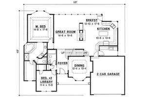 Floor Plan - Main Floor for Traditional House Plan #67-402 - 4 bed, 3 bath