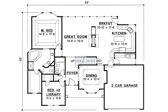 Floor Plan - Main Floor for Traditional House Plan #67-402 - 4 bed, 3 bath