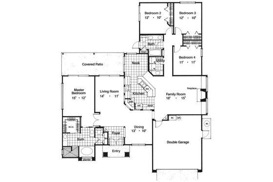 Floor Plan - Main Floor for Mediterranean House Plan #417-199 - 4 bed, 2 bath