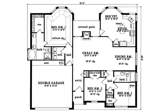 Floor Plan - Main Floor for Traditional House Plan #42-336 - 3 bed, 2 bath