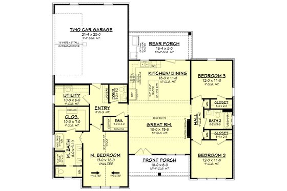 Floor Plan - Main Floor for Farmhouse House Plan #430-387 - 3 bed, 2.5 bath
