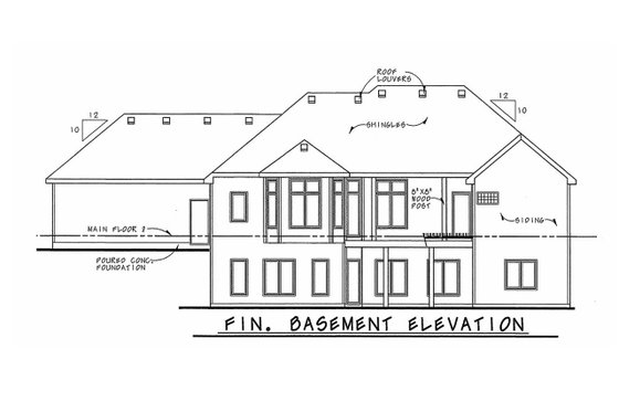 Exterior - Rear Elevation for European House Plan #20-1820 - 3 bed, 4 bath