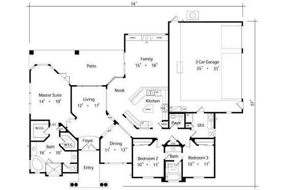 Floor Plan - Main Floor for Mediterranean House Plan #417-210 - 3 bed, 2.5 bath