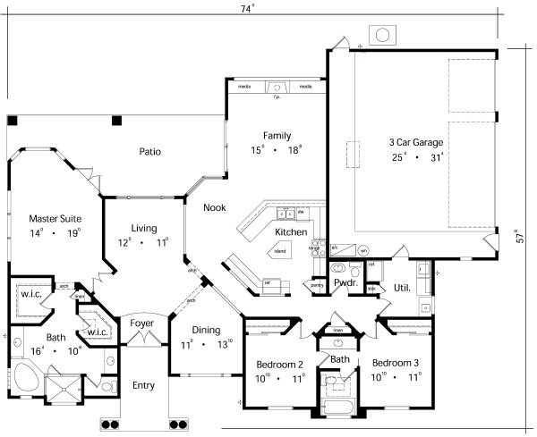 Mediterranean Style House Plan - 3 Beds 2.5 Baths 2173 Sq/Ft Plan #417 ...