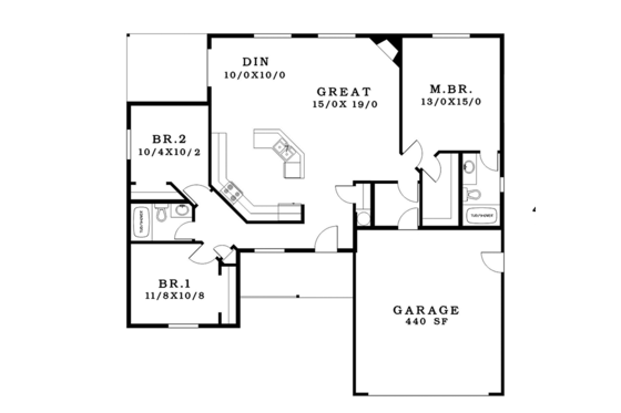 Floor Plan - Main Floor for Craftsman House Plan #943-48 - 3 bed, 2 bath
