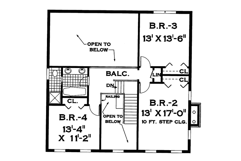 House Blueprint - Floor Plan - Upper Floor for Farmhouse House Plan #3-258 - 4 bed, 2.5 bath